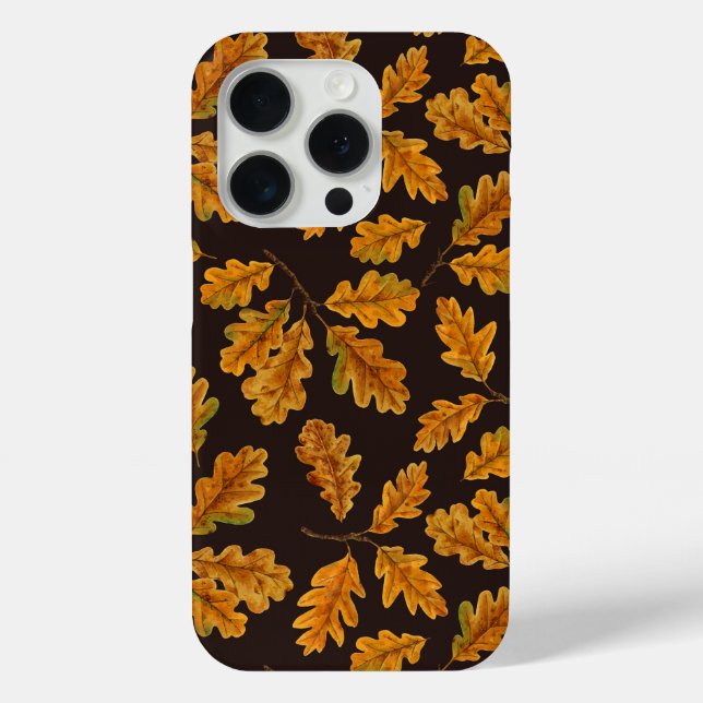 Coques Case-Mate iPhone Feuilles de chêne automnal sur brun foncé (Verso)