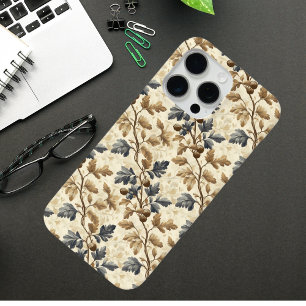 Coque Case-Mate iPhone Feuilles de chêne vintage   Bleu et or élégant