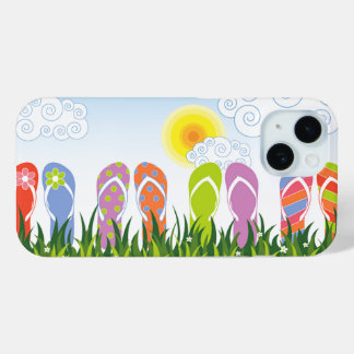 Coque Pour iPhone 15 Feuilles De Flip D'Été Colorées S'Amusent Dans Le
