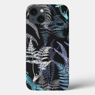 Case-Mate iPhone Case Feuilles de fougère bleu foncé élégantes modernes