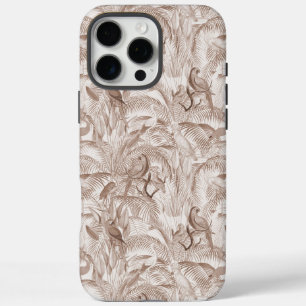 Coque iPhone 16 Pro Max Feuilles de Mocha Mousse et d'oiseaux tropicaux