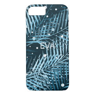 Case-Mate iPhone Case Feuilles de palme sur bleu avec pois blancs.