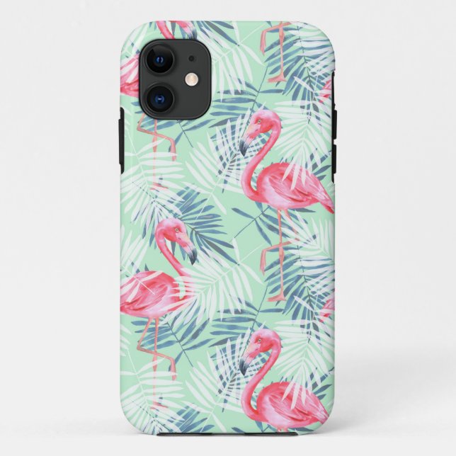Coques Case-Mate iPhone Feuilles de palmier et flamants roses (Dos)