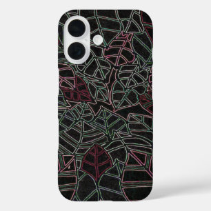 Coque Pour iPhone 16 Feuilles de palmier Neon Pop Art sur fond noir