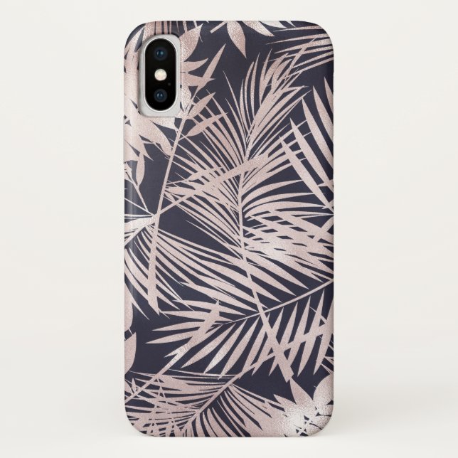Coques Case-Mate iPhone Feuilles de palmier tropical rose doré foncé (Dos)
