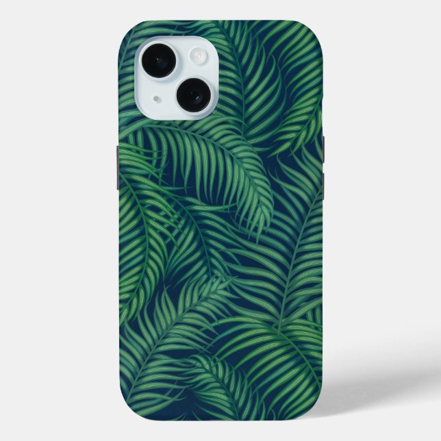 Coques Case-Mate iPhone Feuilles de palmier tropicales vertes de nuit (Verso)
