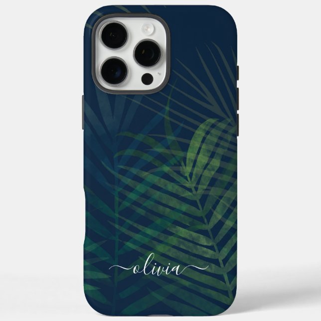 Coques Case-Mate iPhone Feuilles de palmier vert foncé – Personnalisé (Verso)