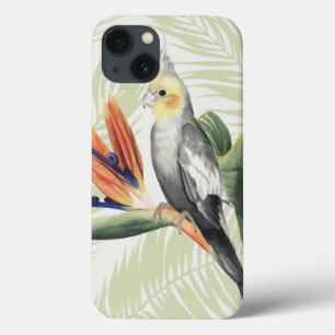 Etui iPhone 13 Feuilles de palmiers à oiseaux noirs