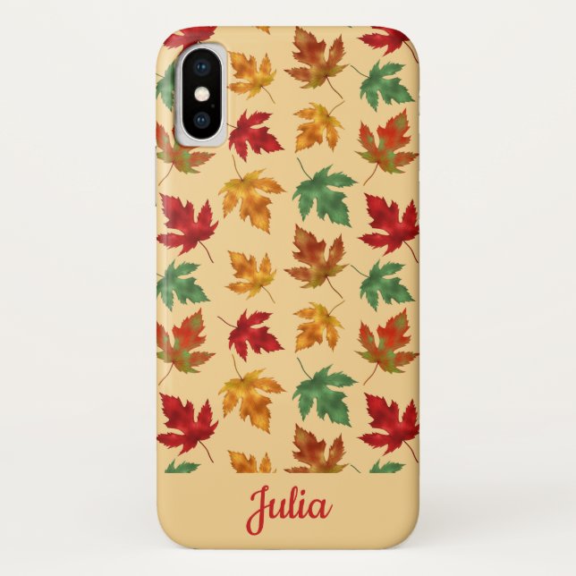 Coques Case-Mate iPhone Feuilles d'érable d'automne avec nom personnalisé (Dos)