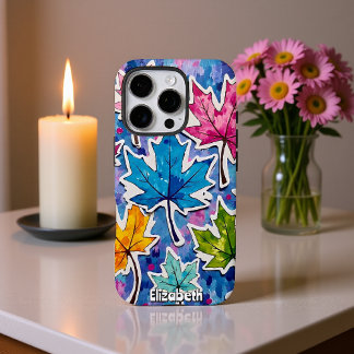 Coque iPhone 16 Pro Feuilles d'érable peint en bleu