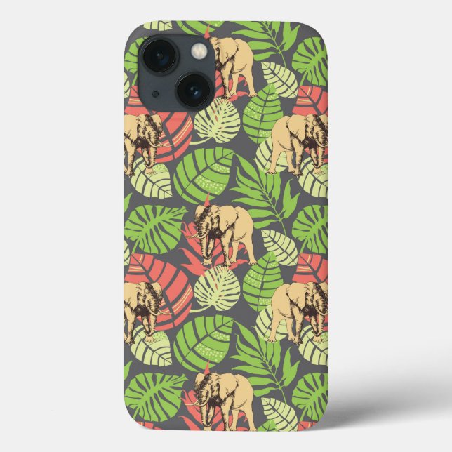 Coques Case-Mate iPhone Feuilles Et Éléphants De La Jungle Exotique (Verso)