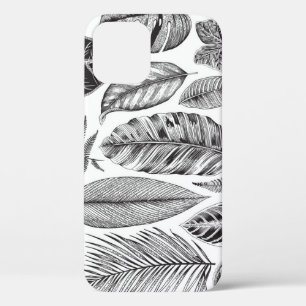 Case-Mate iPhone Case Feuilles exotiques, vintage floral noir et blanc.
