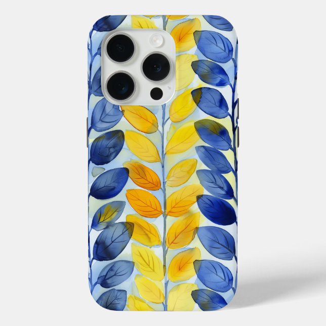Coques Case-Mate iPhone Feuilles Jaunes et Bleues (Verso)