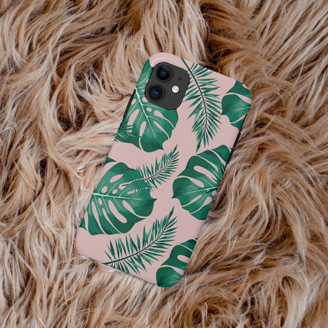 Coques Case-Mate iPhone Feuilles Pink & Green Palm sans couture Motif (Créateur téléchargé)