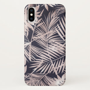 Case-Mate iPhone Case Feuilles Roses de palmiers tropicaux sombres rose