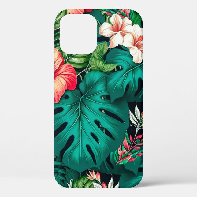 Coques Case-Mate iPhone Feuilles tropicales élégantes et fleurs d'Hibiscus (Verso)