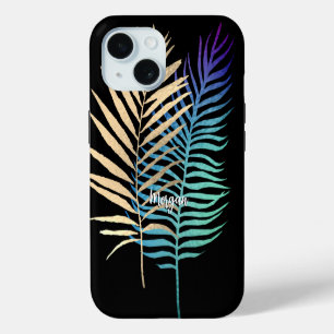 Coque Case-Mate iPhone Feuilles tropicales iridescentes et dorées Nom de