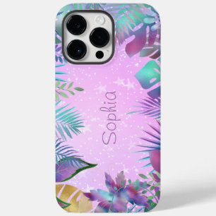 Coque Case-Mate iPhone Feuilles tropicales iridescentes, nom étoiles blan