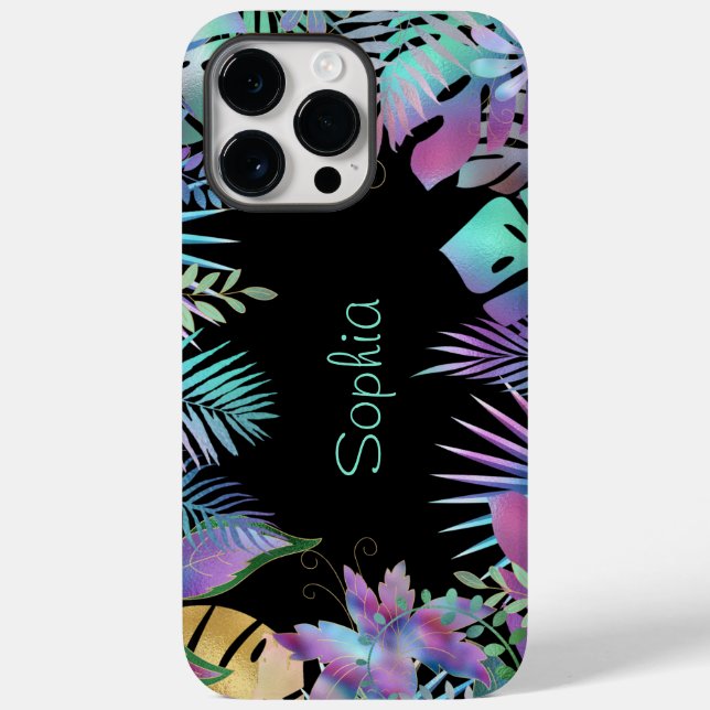 Coques Case-Mate iPhone Feuilles tropicales iridescentes, nom sarcelle cla (Verso)