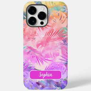 Coque Case-Mate iPhone Feuilles tropicales rose violet or sarcelle, nom m