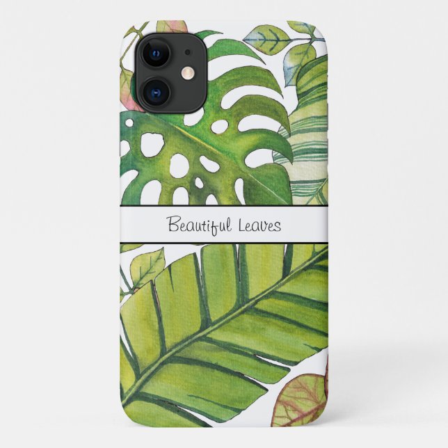 Coques Case-Mate iPhone Feuilles Tropicaux En Aquarelle (Dos)