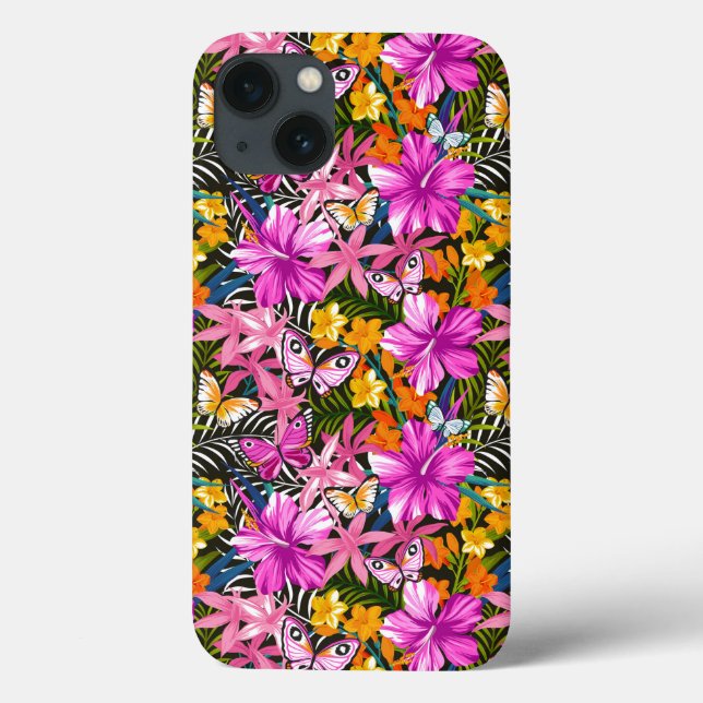 Coques Case-Mate iPhone Feuilles tropicaux et fleurs (Verso)