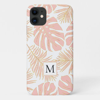 Case-Mate iPhone Case Feuilles tropicaux et monogrammes rose et or