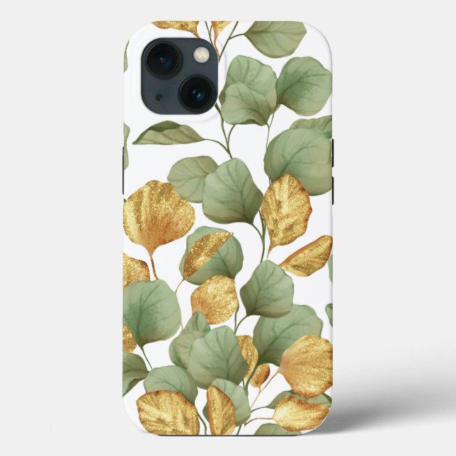 Coques Case-Mate iPhone Feuilles verts et or. Motif (Verso)