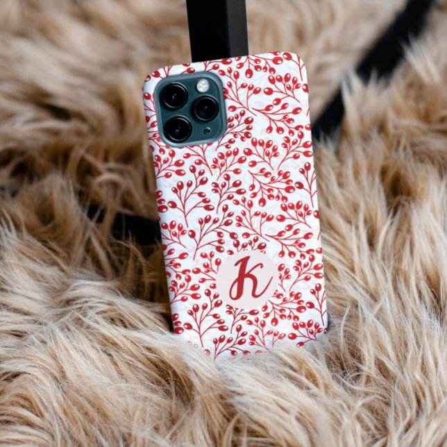 Coques Case-Mate iPhone Feuilleté rouge Motif moderne Élégant Monogramme (Créateur téléchargé)