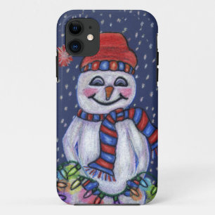 Coque iPhone 11 Feux de Noël Snowman souriant