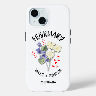 Coque Case-Mate iPhone FÉVRIER Mois de naissance Fleur Nom personnalisé