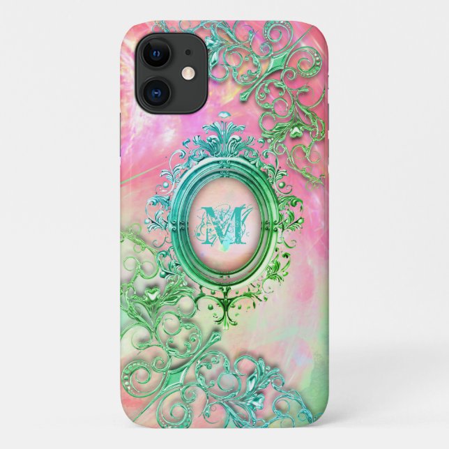 Coques Case-Mate iPhone Filiale victorienne optique rose, vert turquoise (Dos)