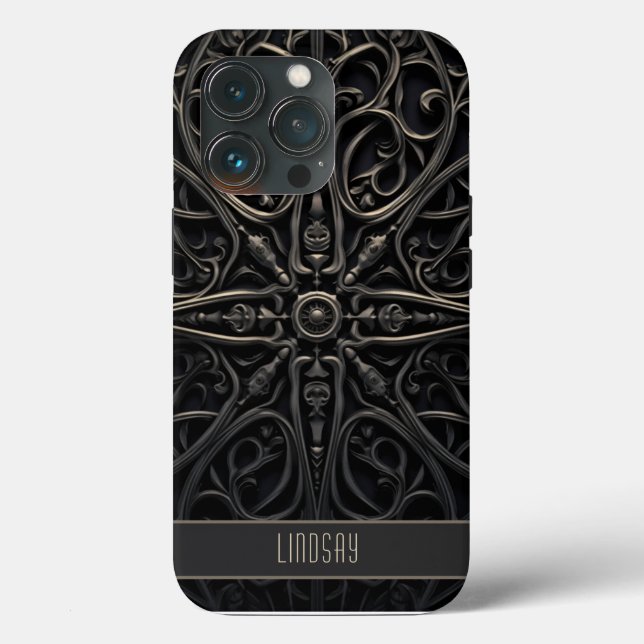 Coques Case-Mate iPhone Filigree gothique foncé noir et bronze (Verso)