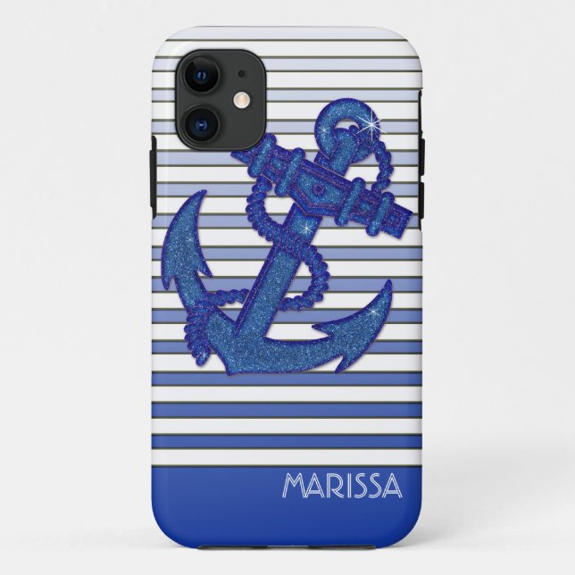 Coques Case-Mate iPhone Fille Ancre Nautique Bateau à voile Ombre Stripes (Dos)