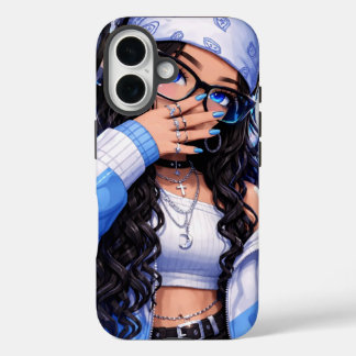 Coque Pour iPhone 16 Fille Anime Y2K Branchée Esthétique Bleue