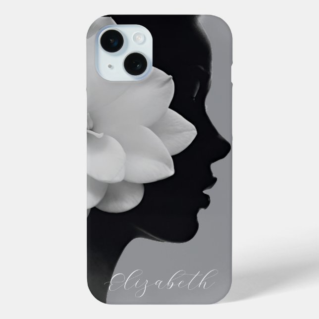 Coques Case-Mate iPhone Fille au magnolia blanc silhouette monochrome  (Verso)