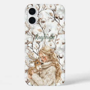 Coque Pour iPhone 16 Plus Fille aux cheveux blonds avec cerf