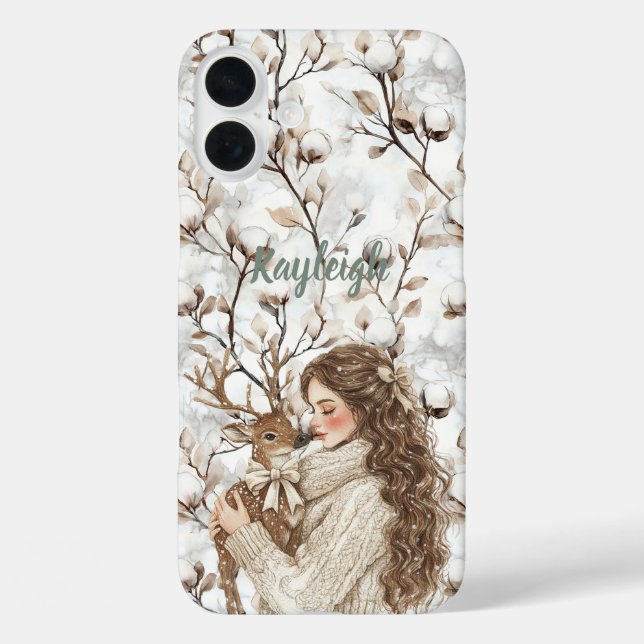 Coques Case-Mate iPhone Fille aux cheveux bruns avec cerf   (Verso)