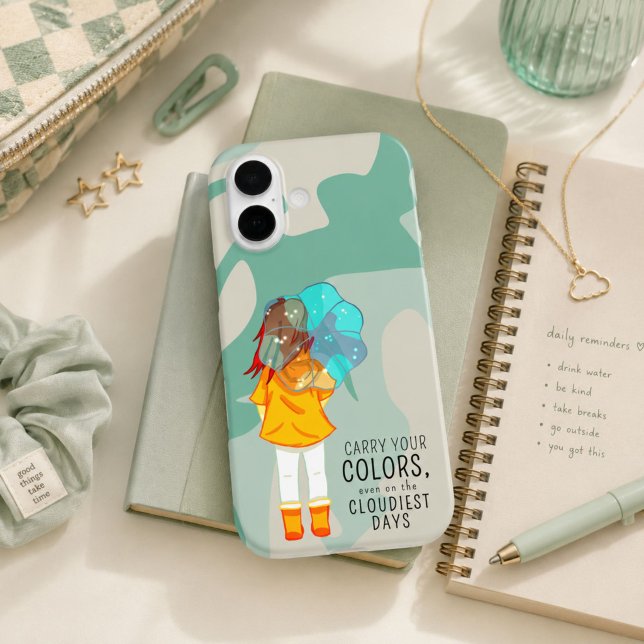 Coques Case-Mate iPhone Fille avec parapluie dans le vent Citation positiv (Créateur téléchargé)