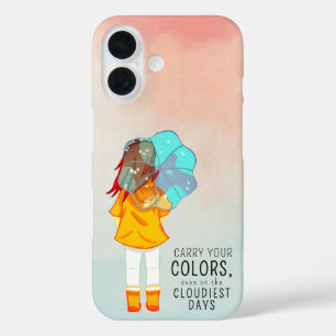 Coque Pour iPhone 16 Fille avec parapluie dans le vent Citation positiv