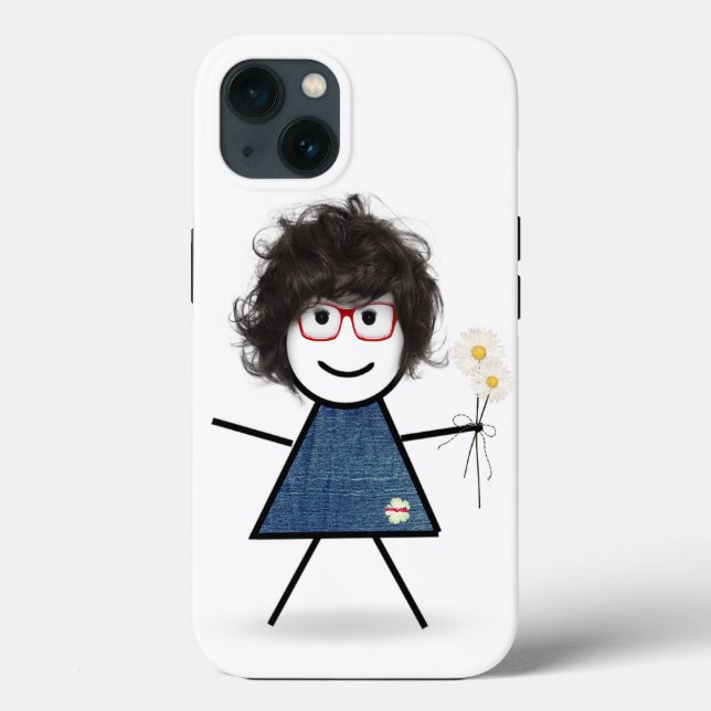Coques Case-Mate iPhone Fille Bâton Avec Lunettes Rouges et Marguerites (Verso)