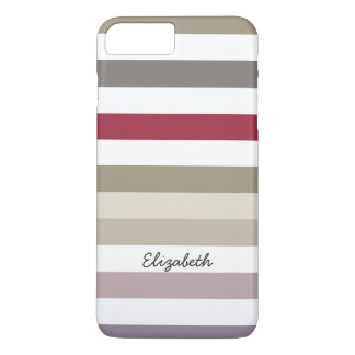 Coque iPhone 8 Plus/7 Plus Fille Beige Rouge Gros Rayures Horizontales Avec N