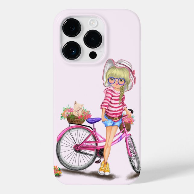 Coques Case-Mate iPhone Fille blonde avec Vélo rose (Verso)