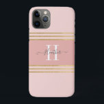 Case-Mate iPhone Case Fille Blush Rose or Monogramme Bande<br><div class="desc">Protégez votre téléphone avec ce coque personnalisé Iphone 11 girly. Il a un texte gris et un monogramme blanc initial sur un bel arrière - plan rose vif. Customisez le capot Iphone avec le nom et l'initiale de votre choix pour que quelqu'un se sente spécial. Fait un cadeau amusant pour...</div>