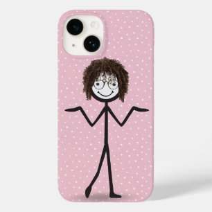 Coque Case-Mate iPhone Fille bonhomme allumette avec cheveux et lunettes