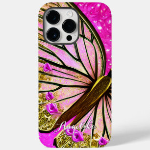 Coque Case-Mate iPhone Fille branchée Papillon rose et or Nom personnalis