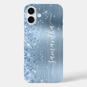 Coque Pour iPhone 16 Plus Fille brillante bleu clair signature