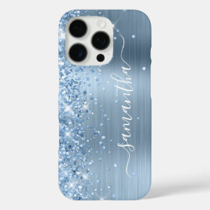 Coque iPhone 16 Pro Fille brillante bleu clair signature