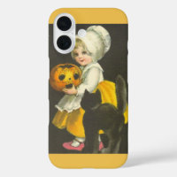 Fille Citrouille Chat Noir Halloween Vintage