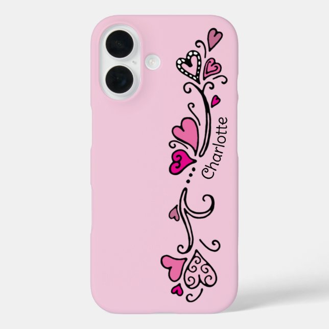 Coques Case-Mate iPhone Fille Coeurs roses chauds avec nom Coque-Mate iPh (Verso)